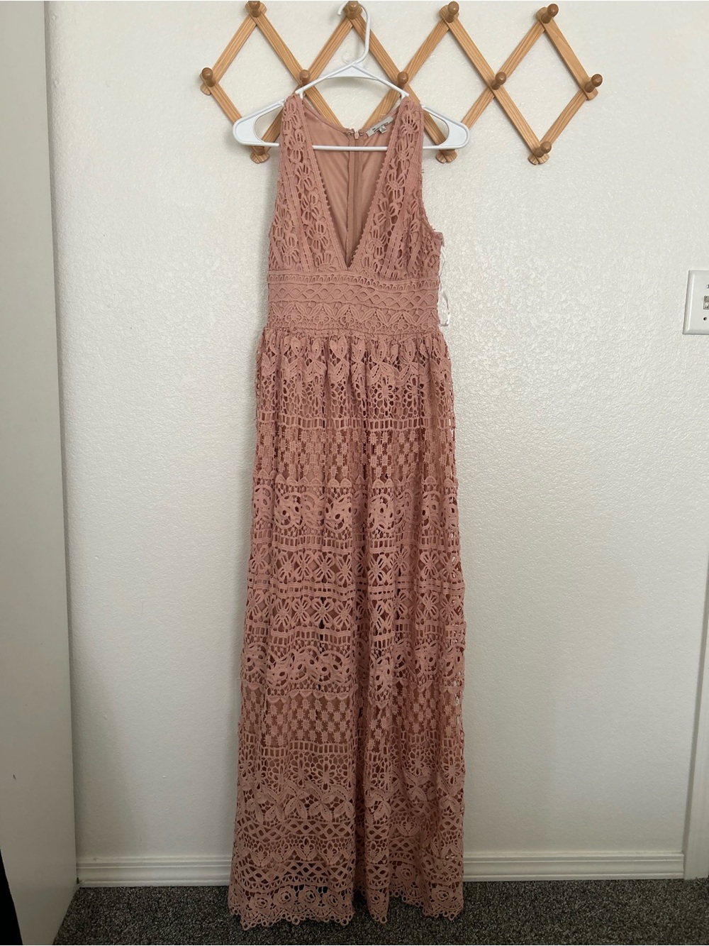 the clothing company Mauve Lace V-Neck Maxi Dress